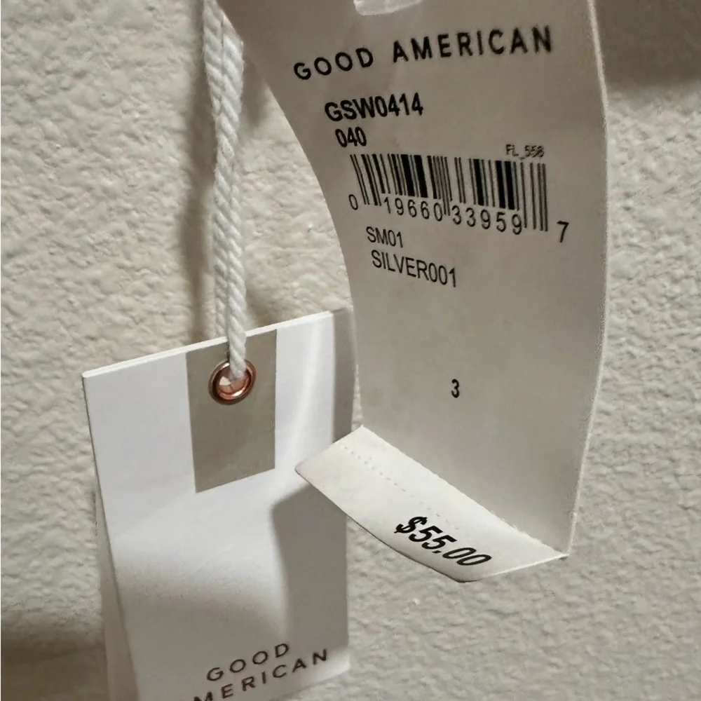 NWT Good American Silver Sparkle Strapless Bandeau top size 3‎